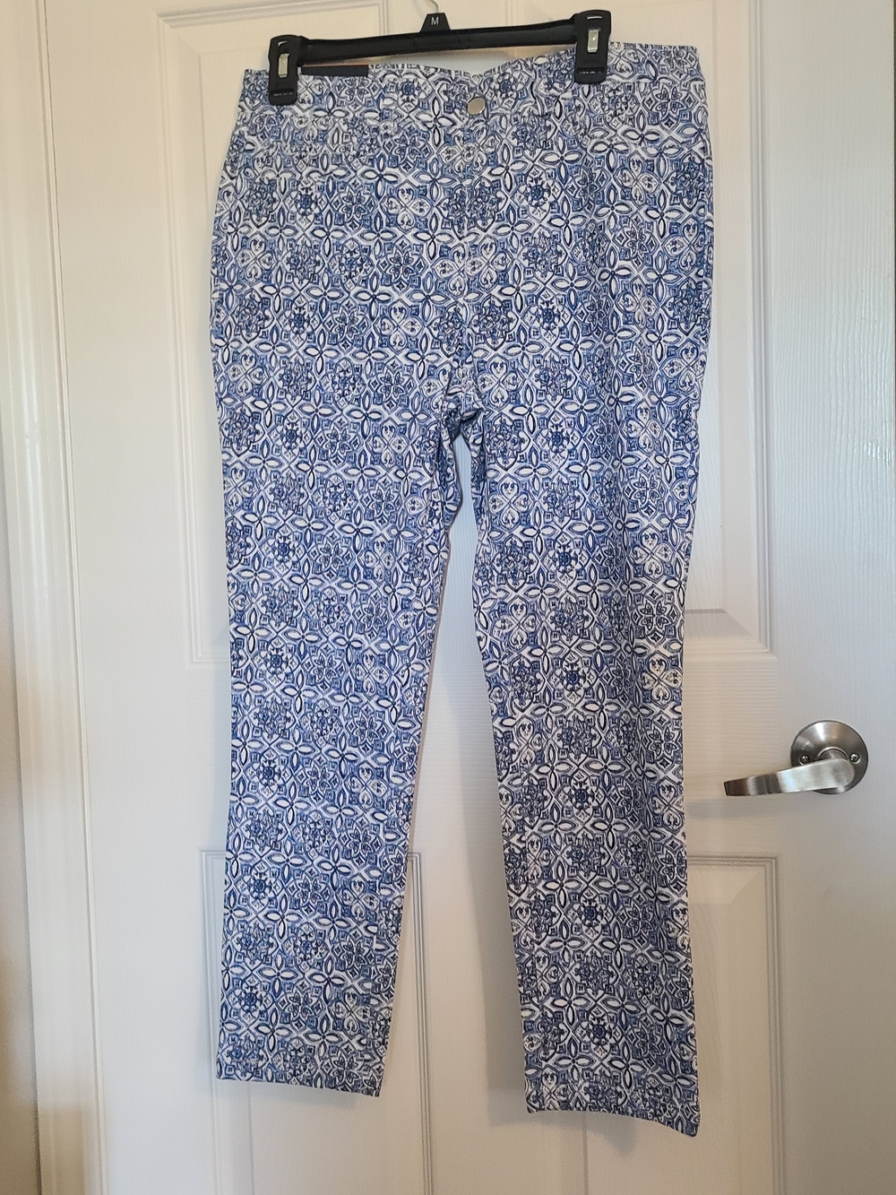 Rafaella Blue and White Printed Ankle Jeans